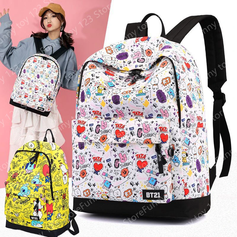 

Kpop Super Star Bt21 Backpack Cartoon Koala Bunny Printed Canvas School Bag Large Capacity Leisure Travel Backpacks Kids Gifts