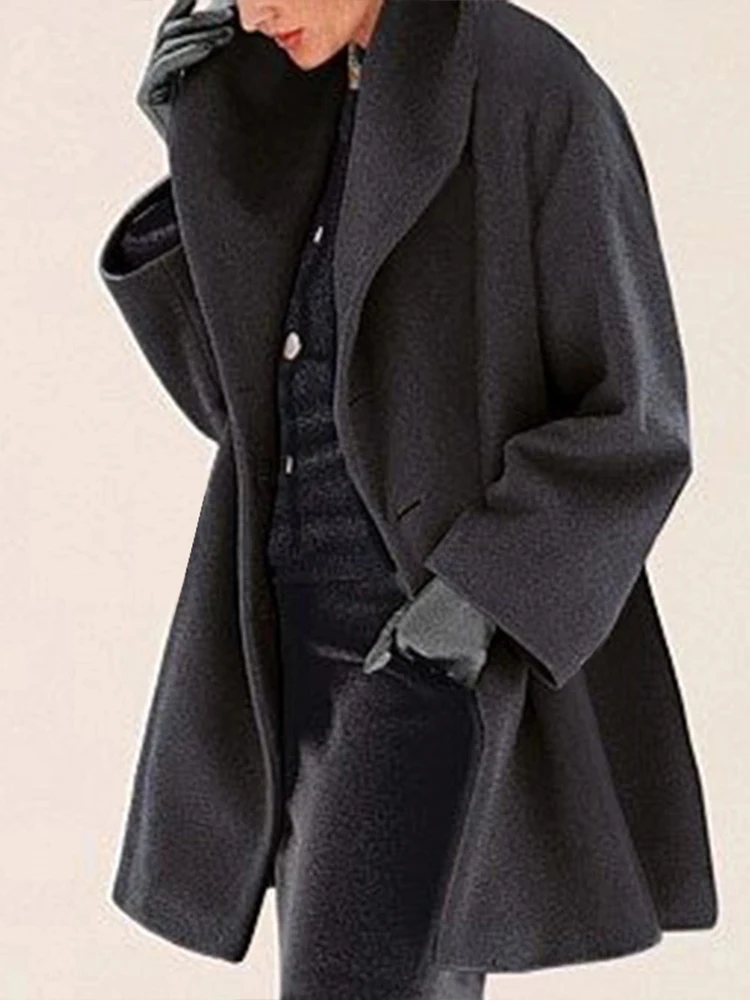 Plus Size thick Jacket Women Fashion Autumn Winter Coat Round Neck Long Sleeve Open Stitch Solid Loose Warm Woolen Coat 2022