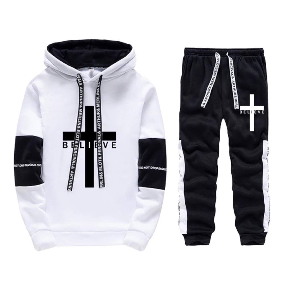 

Мужской спортивный костюм из двух предметов, свитшот с капюшоном и штаны на шнуровке, спортивная одежда с надписью, весна-осень 2022