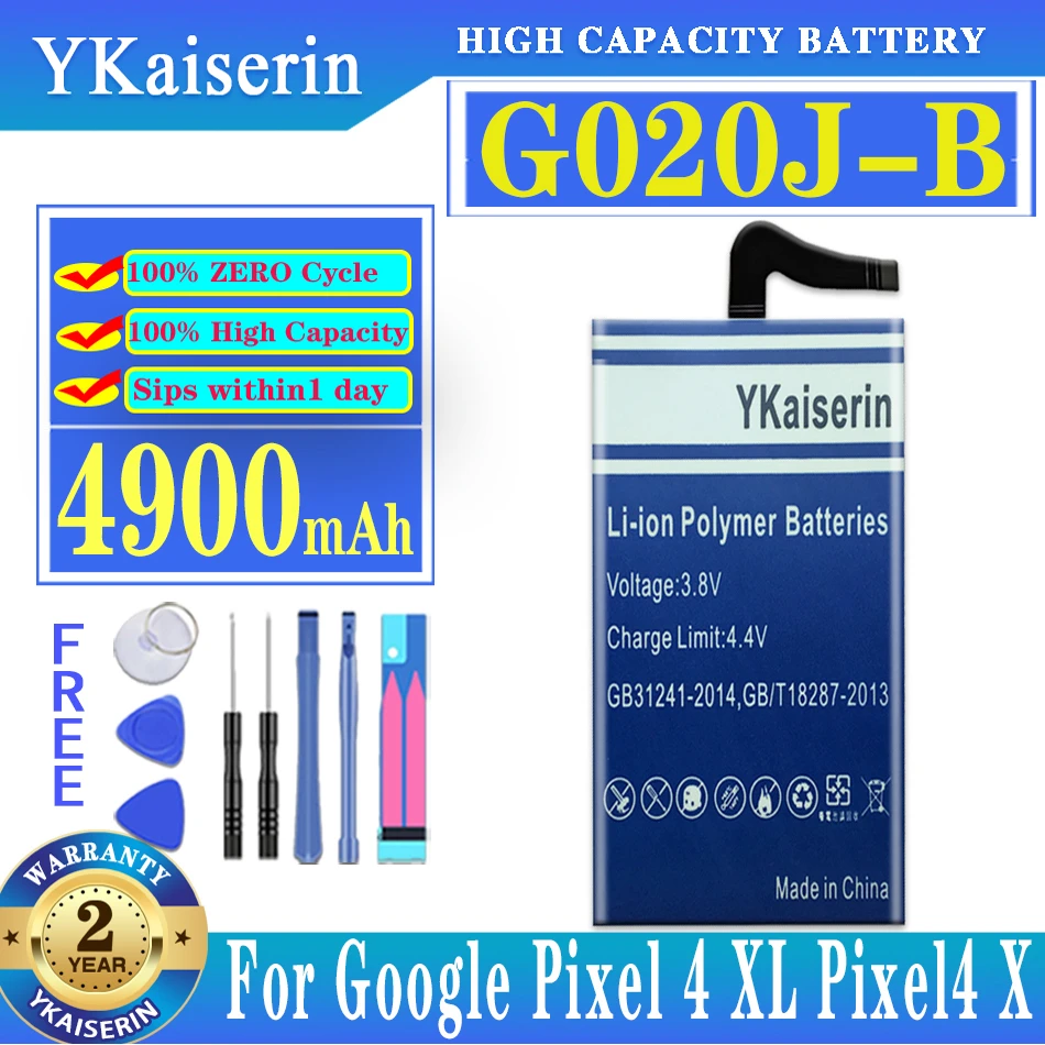 

YKaiserin Replacement Battery G020J-B For Google Pixel 4 XL Pixel4 XL Rechargeable Battery 4900mAh Batteria + Free Tools