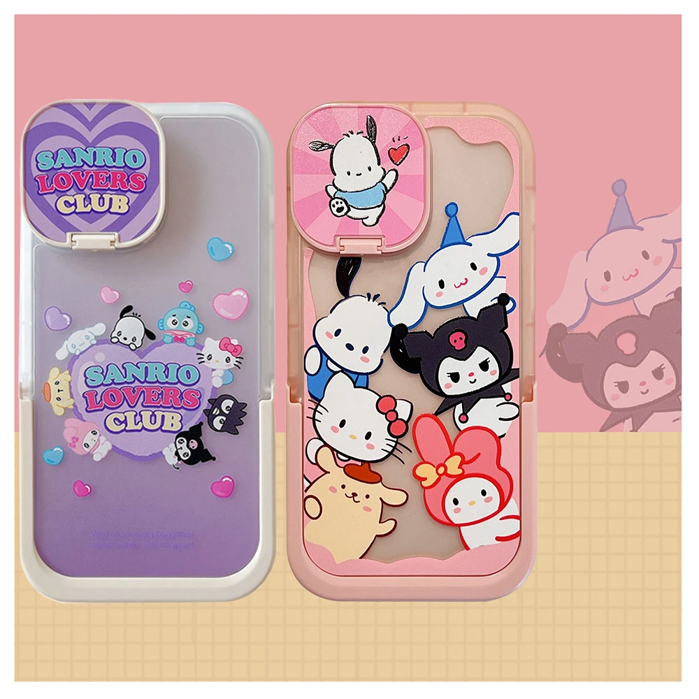 

Sanrio Hello Kitty kuromi melody cinnamoroll Camera Dustproof makeup mirror Phone Case For Iphone 11 12 13 Pro Max X Xs Xr Cover
