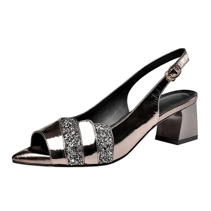 

Сандалии женские из натуральной кожи светильник, с острым носком, с блестками и ремешком на пятке, удобные нескользящие офисные туфли, модна...