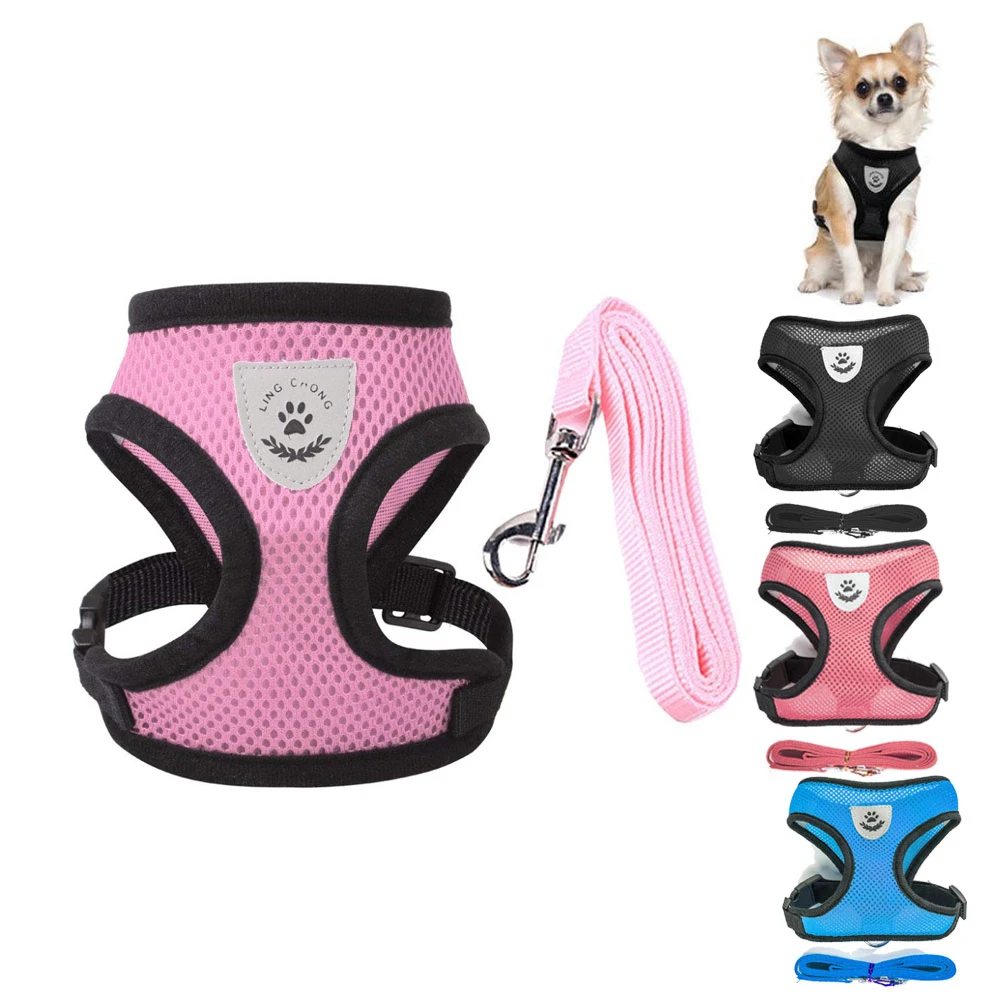 

Breathable Mesh Pet Vest Harness and Leash Set Small Dog Puppy Cat Vest Harness Collar for Chihuahua Pug Bulldog Cat Arnes Perro