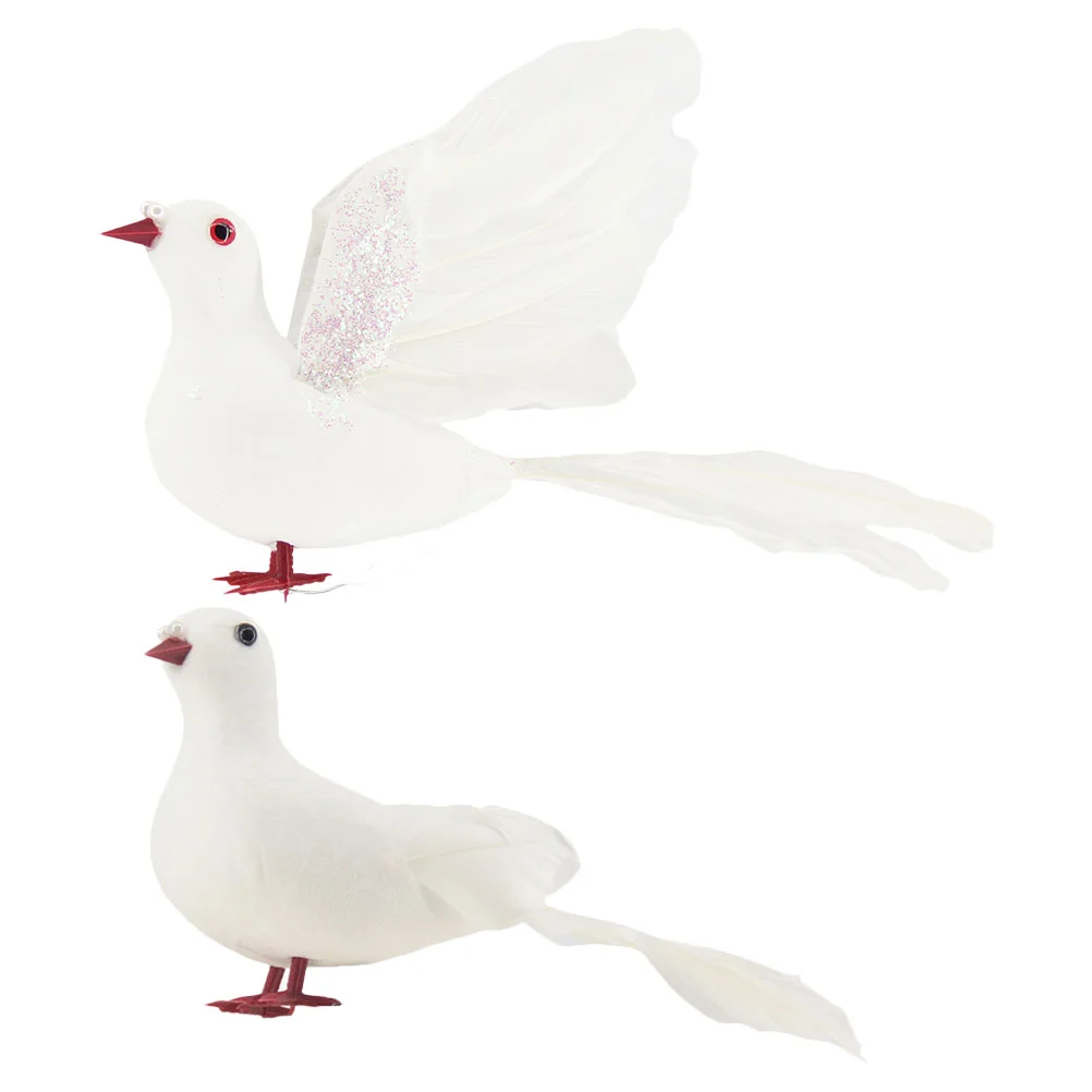 

2 Pcs Decor Micro Dove Figurine Statue Artificial Pigeon Decorations Craft Lawn Adornment