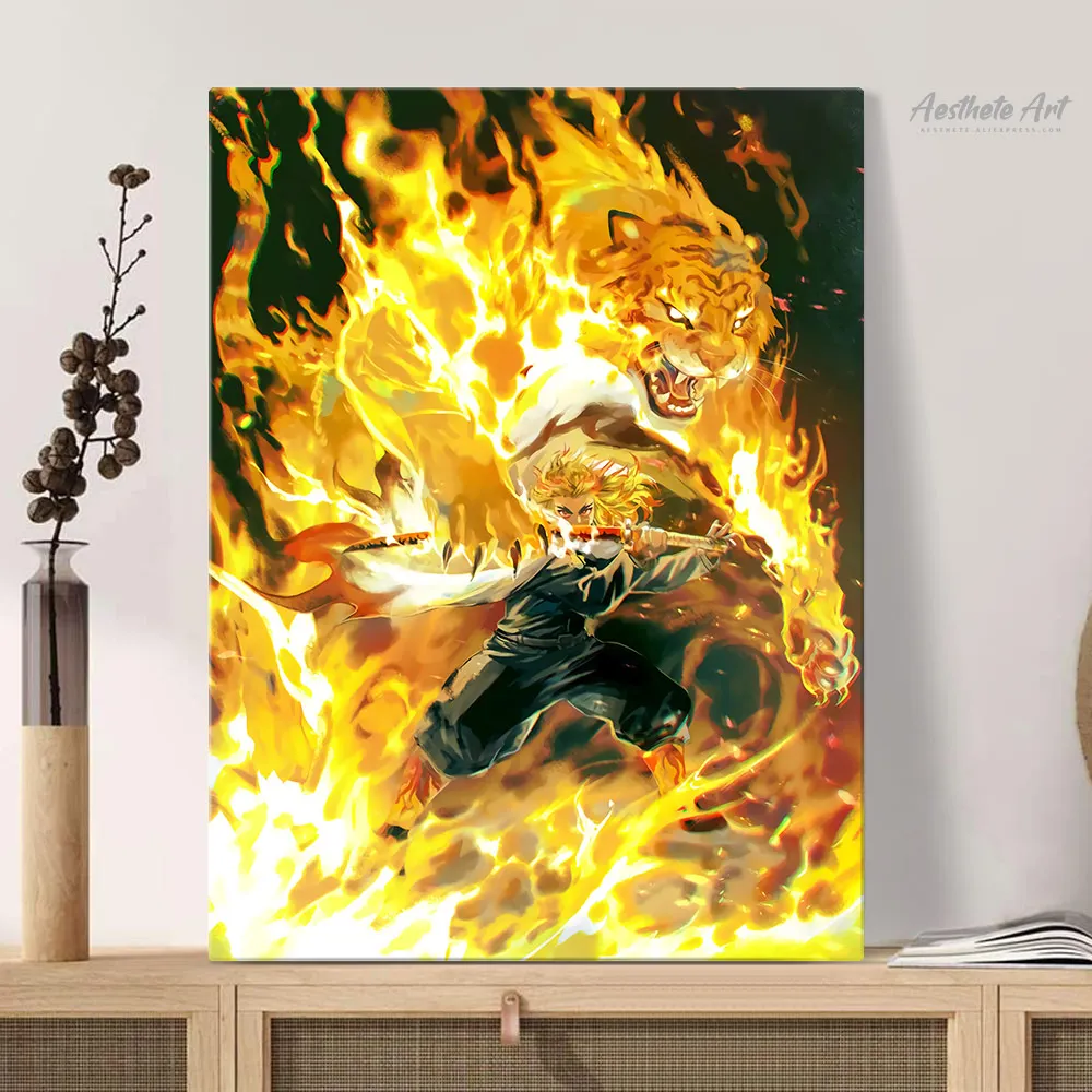 

Японское аниме Rengoku Shinjurou Kimetsu no Yaiba, холст, живопись, настенные художественные плакаты, принты, украшение для гостиной, домашний декор