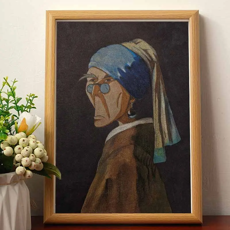 

The Old Man with Earrings Spoofed The World Famous Paintings Original Photo Frame and The Living Room Porch Cabinet and Painting