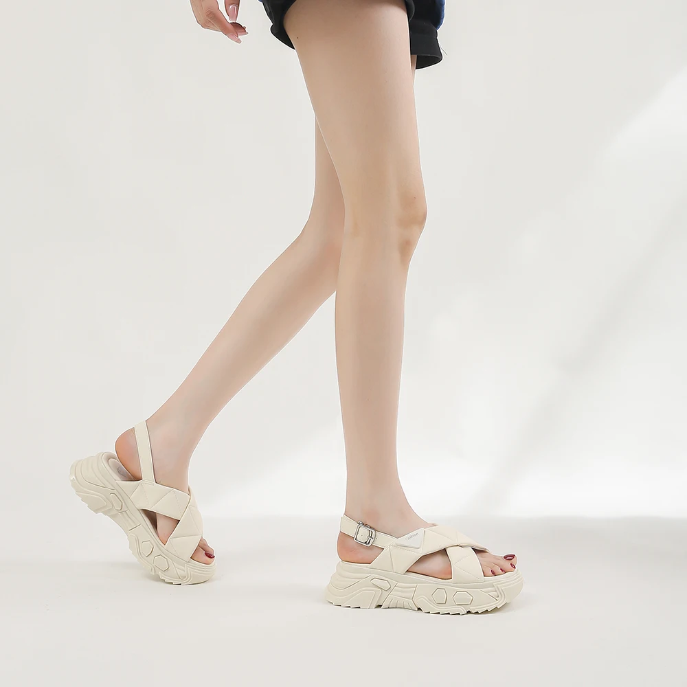 SOMILISS Women Summer Platform Sandals Buckle Strap Environmental Microfiber Leather Ladies Fashion Flat Casual Shoes for Women