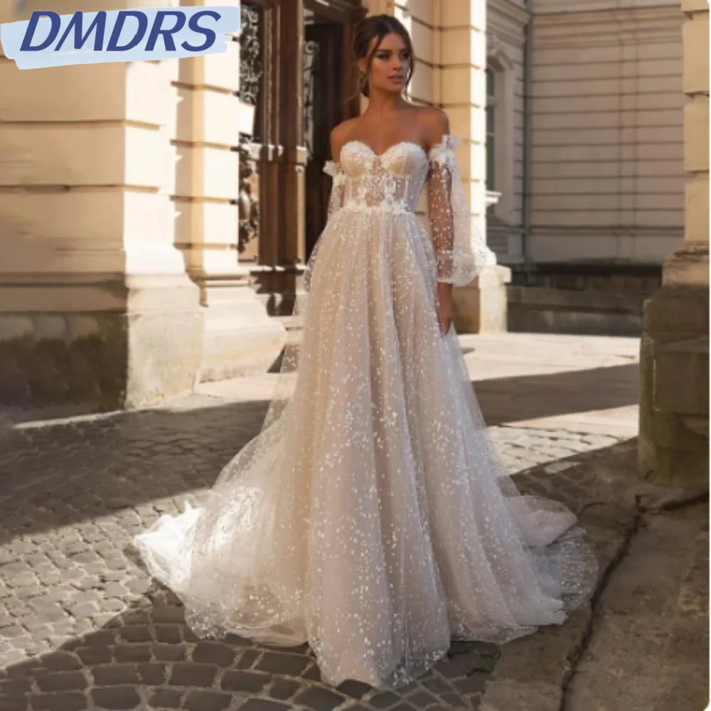 

Romantic Sweetheart Neck Wedding Dress Elegant Off The Shoulder Bride Gown Simple A-line Long Wedding Gown Vestidos De Novia