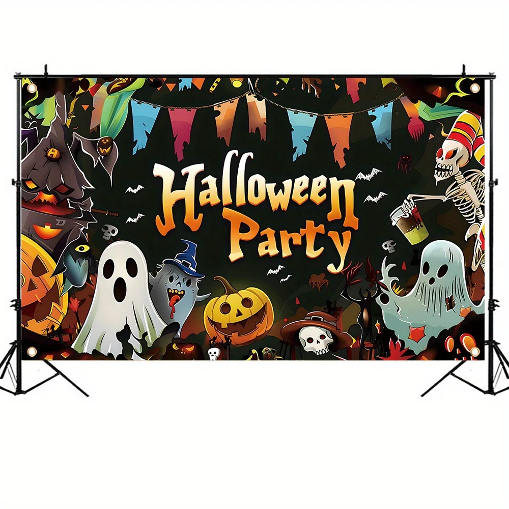 Декоративный баннер на Хэллоуин для фотосессии с тыквенным фонарем призраками и