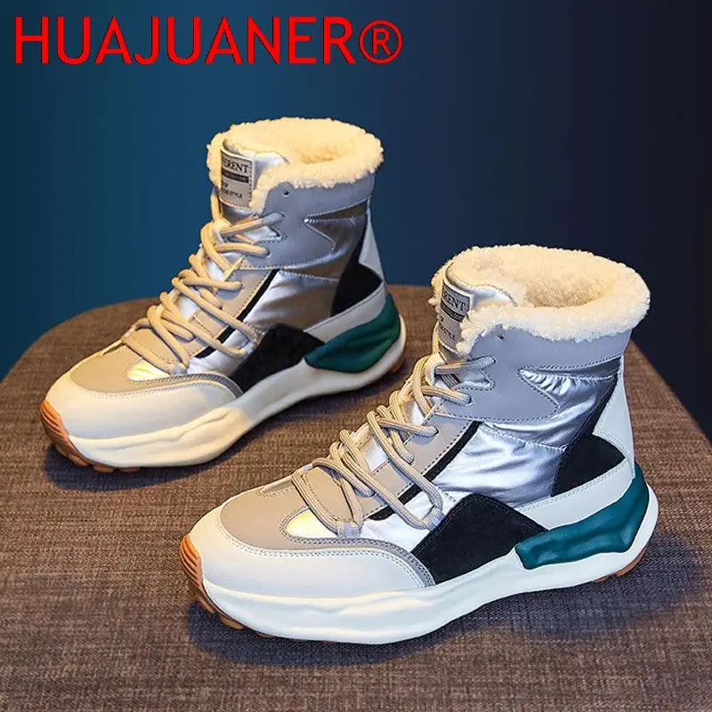 

Женские сапоги HUAJUANER, зимние сапоги с меховой вставкой, новая ткань с зонтиками, водонепроницаемая и нескользящая плюшевая теплая обувь из х...