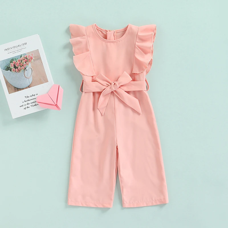 

Детский однотонный комбинезон без рукавов, с круглым вырезом и поясом