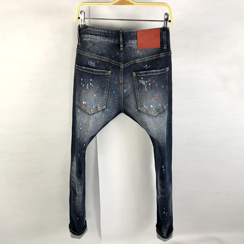 Street Fashion Men Jeans Retro Blue Elastic Slim Ripped Jeans Men Stretch Trousers Painted Designer Hip Hop Brand Pants Hombre