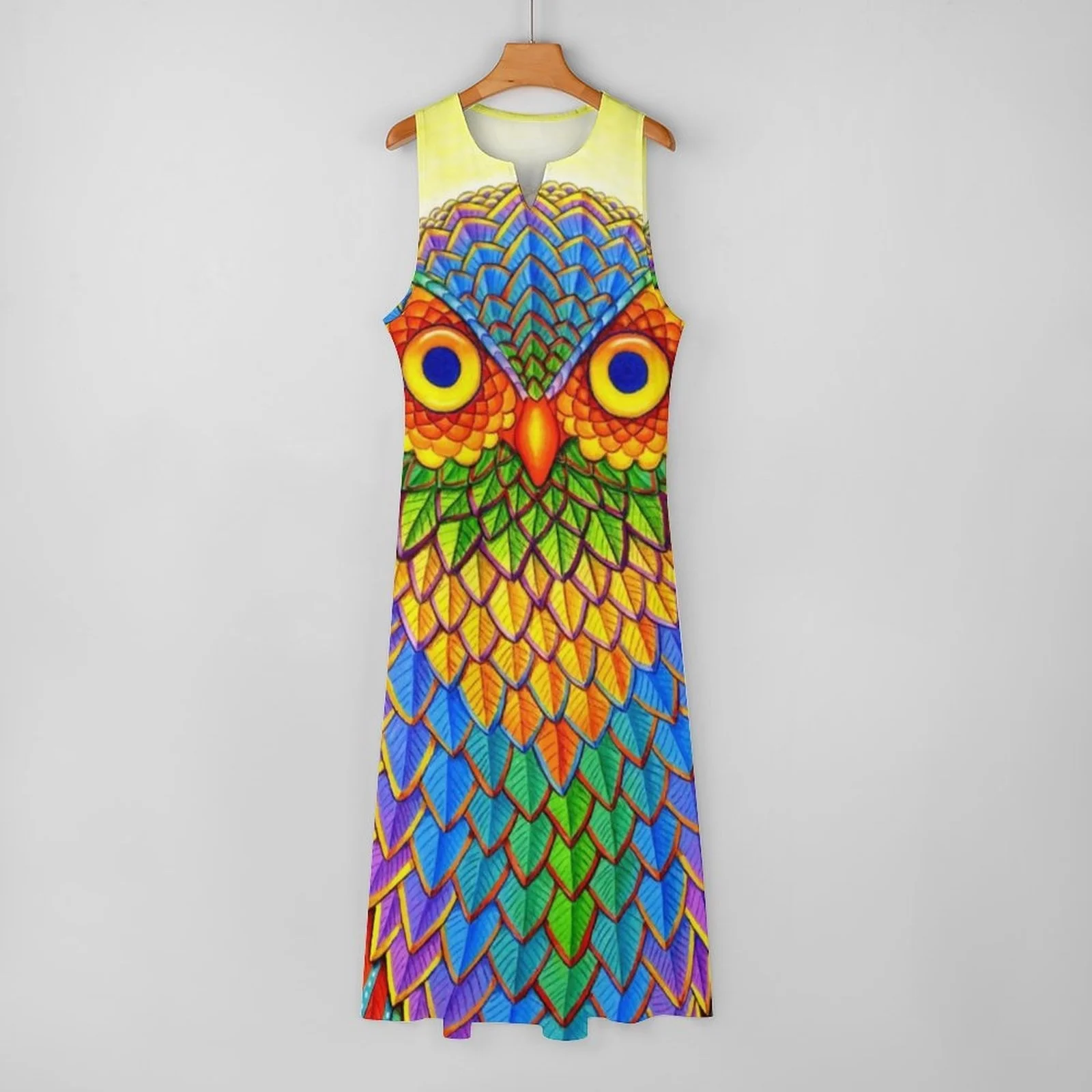 

Популярное платье, 2023 г., Красочное платье с психоделическим принтом, летние длинные платья в стиле бохо с радужной совой, женское модное платье макси