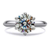 fashion six prong imitation diamond ring for women round zircon created diamond ring wedding band adjustable bridal jewelry gift