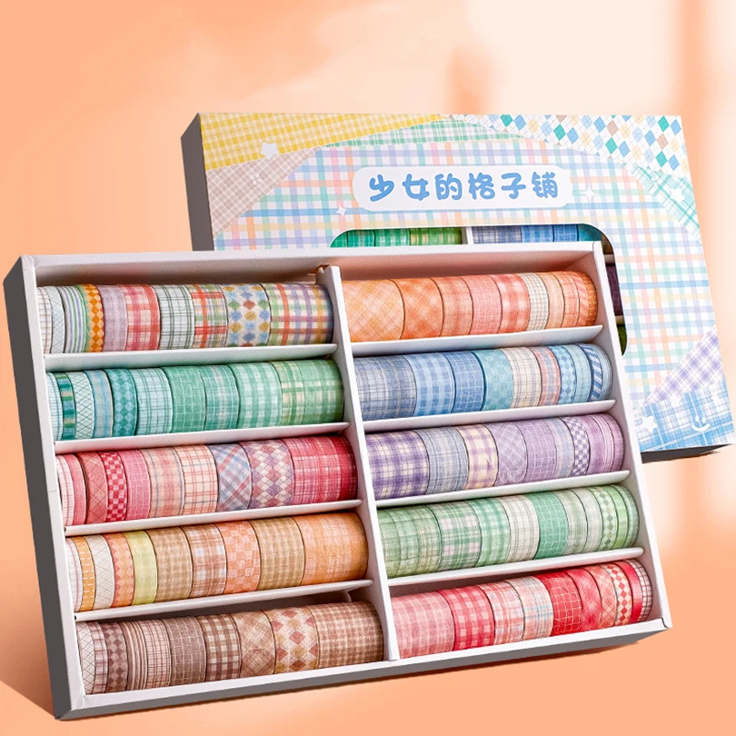 

Adhesive Tapes Decorative Cute Journal Stationery Supplies Tape Grid Masking Washi Washitape Tape Scrapbooking Basic 100pcs