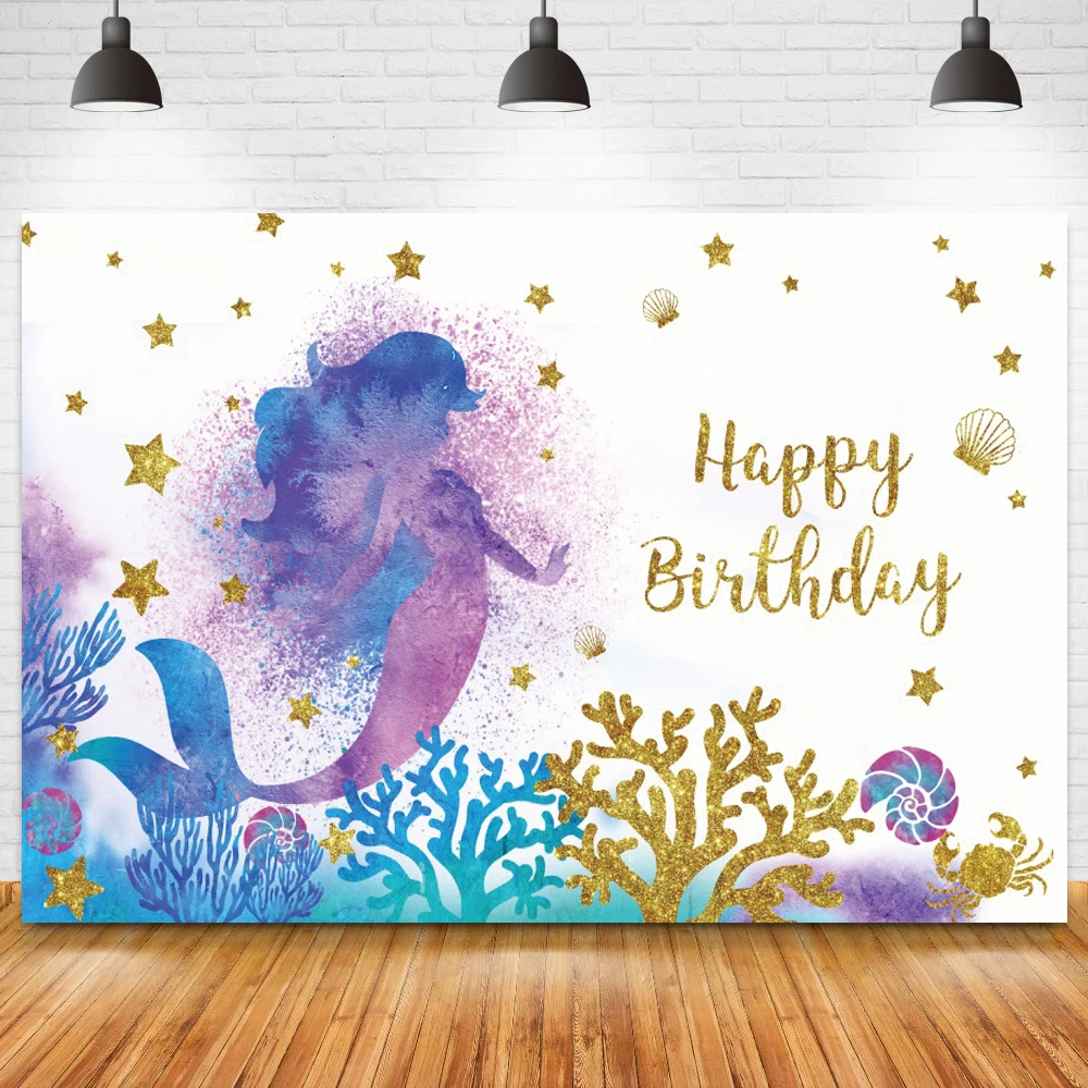 

Twinkle Stars Mermaid Princess Newborn Baby Background Photography Underwater Theme Girl Birthday First Communion Party Backdrop