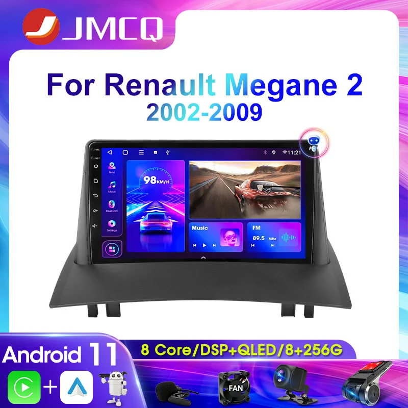 JMCQ 2Din 4G Android 11 Car Radio Stereo Multimedia Video Player For Renault Megane 2 2002-2009 Navigation GPS Head Unit Carplay