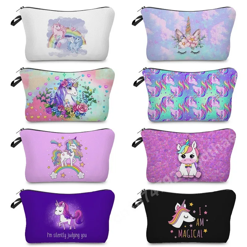 

Colorful Women 's Makeup Bags for Ladies Cosmetic Bag Rainbow Unicorn Print Toiletry Portable Pouch Purse Beach Travel Gifts