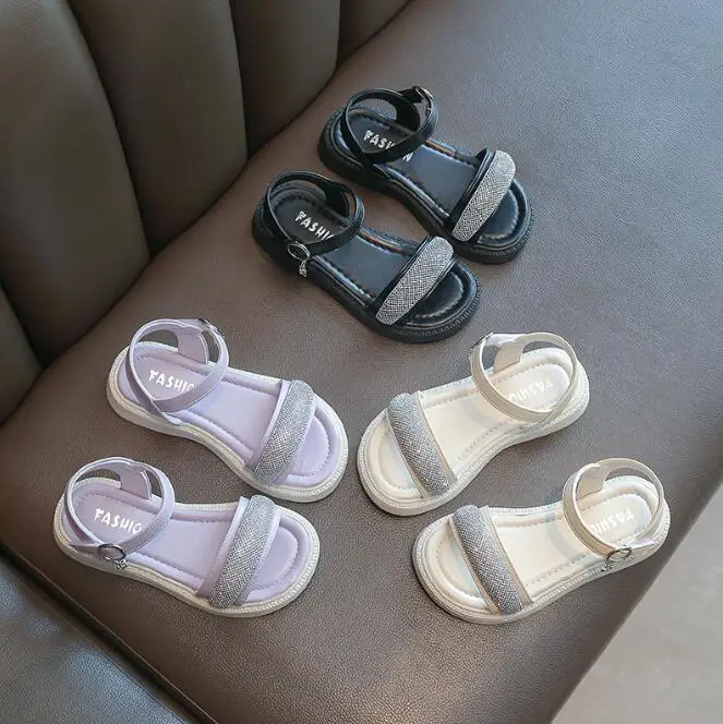 Сандалии для девочек 2022 Детские Модные летние новые туфли принцессы с блестками