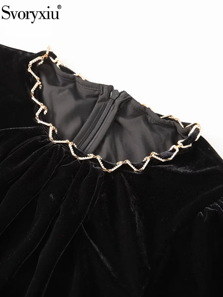 Svoryxiu модное подиумное осеннее черное бархатное элегантное платье миди женское