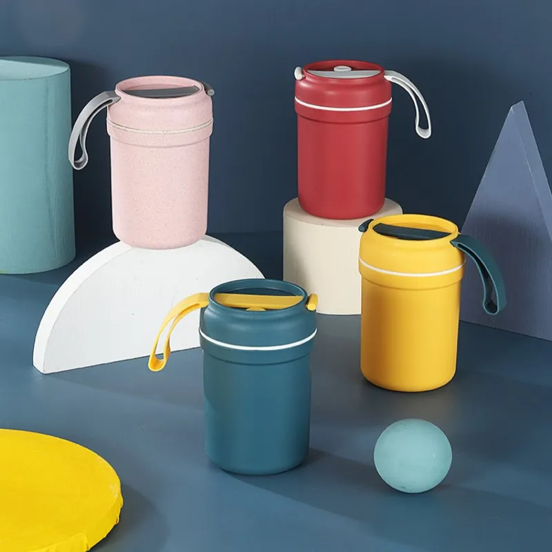 Portable Lunch Box Double Layers Breakfast Keep Warm Milk Bottle Wheat Stalks Soup Cup New With Lid Sealed Kids Water Bottle Hot