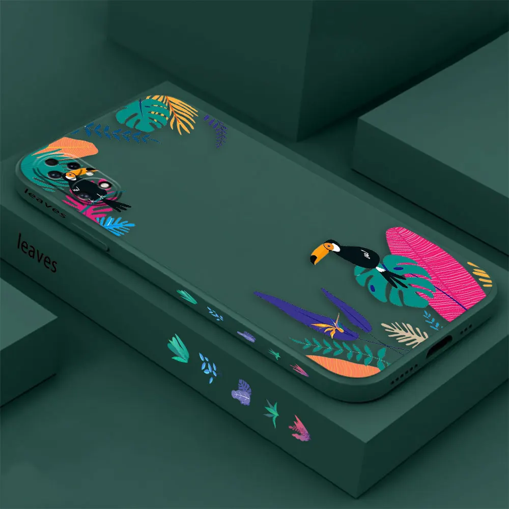 Lovely Fresh Leaves Phone Case For Huawei P60 P50 P40 P30 P20 Mate 50 40 30 20 20X 10 Colour Liquid Silicone Cover Funda Cqoue