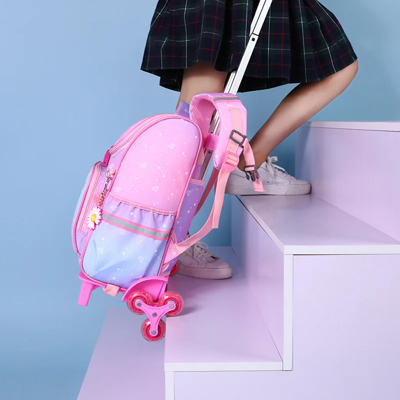 2022 Trolley Grils Kids backpack school Backpack Removable Children School Bags with Wheel book bag princess Schoolbags kids