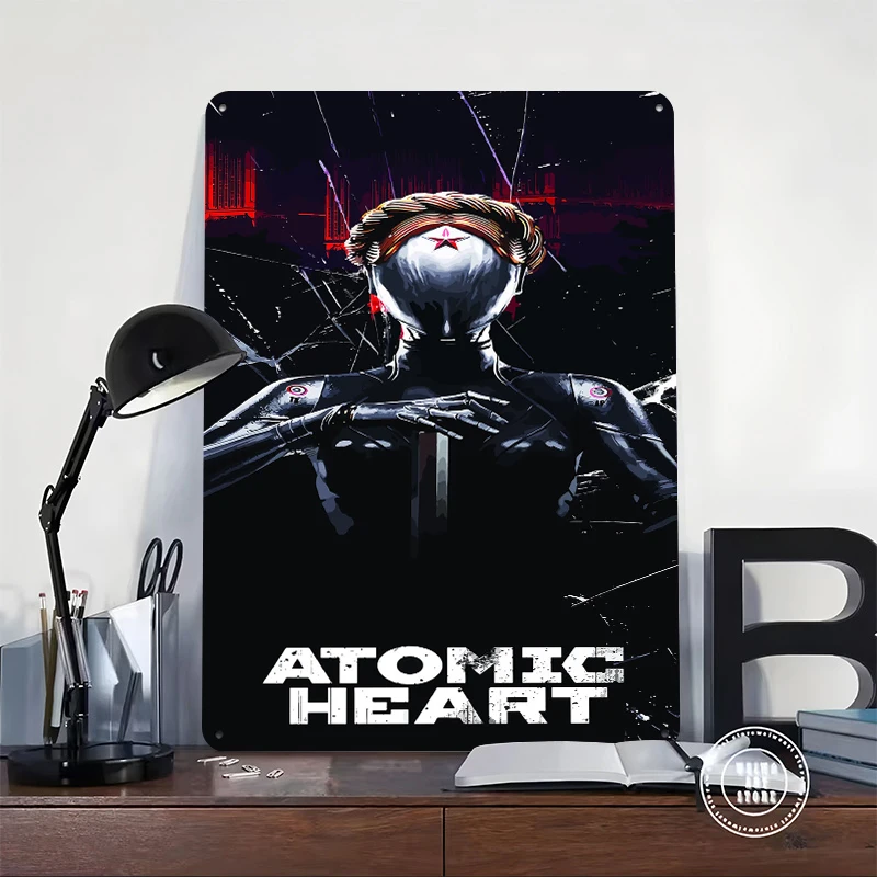Фото Металлическая винтажная табличка с принтом робота из Atomic Heart, настенный декор для комнаты, мужской комнаты, домашнего интерьера №2