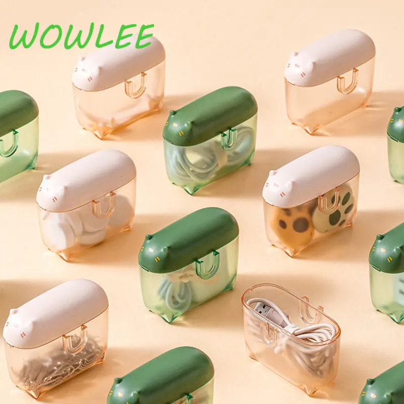 

Translucent Visual Data Cable Organizer Cat Design Data Line Storage Box with Cover Desk Tidy Home Office Wire Charger Container