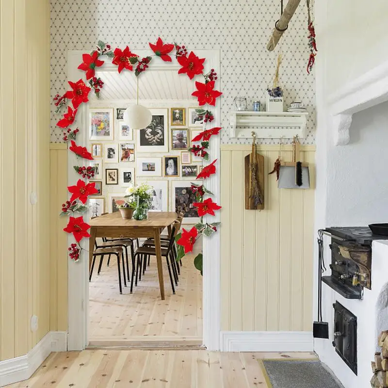 Гирлянда Пуансеттия Искусственная рождественская гирлянда Рождественская