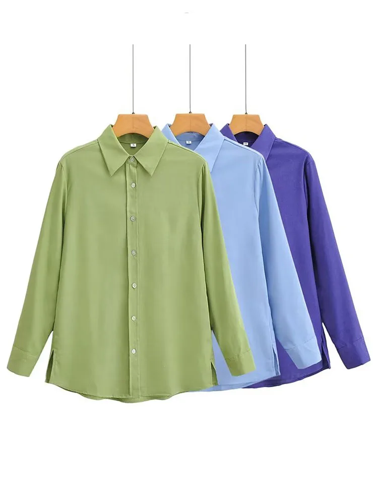 

Блузка женская однотонная с длинным рукавом, на пуговицах