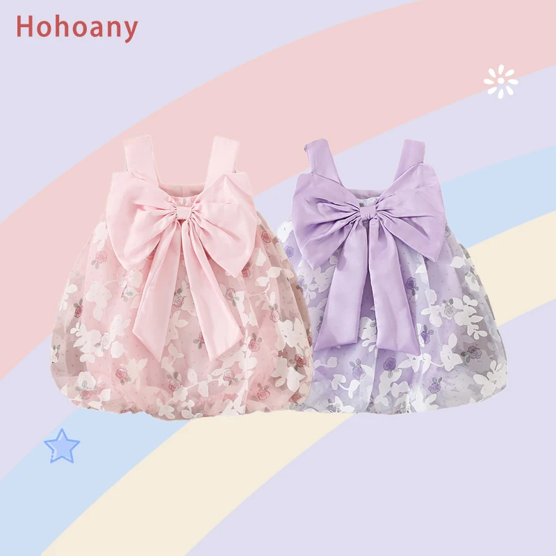 Hohoany New Baby Girl Flower Dress Sleeveless Breathable Toddler Children Clothes Sweet Bow Knot Kids Costume For 0 to 3 Years