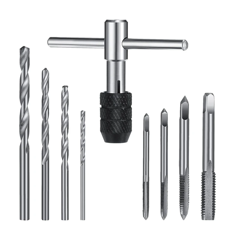 

10 Pieces Adjustable T-Tap Wrench Set Adjustable T-Handle Ratchet Tap Holder Wrench Machine Screw Thread Metric Plug Tap