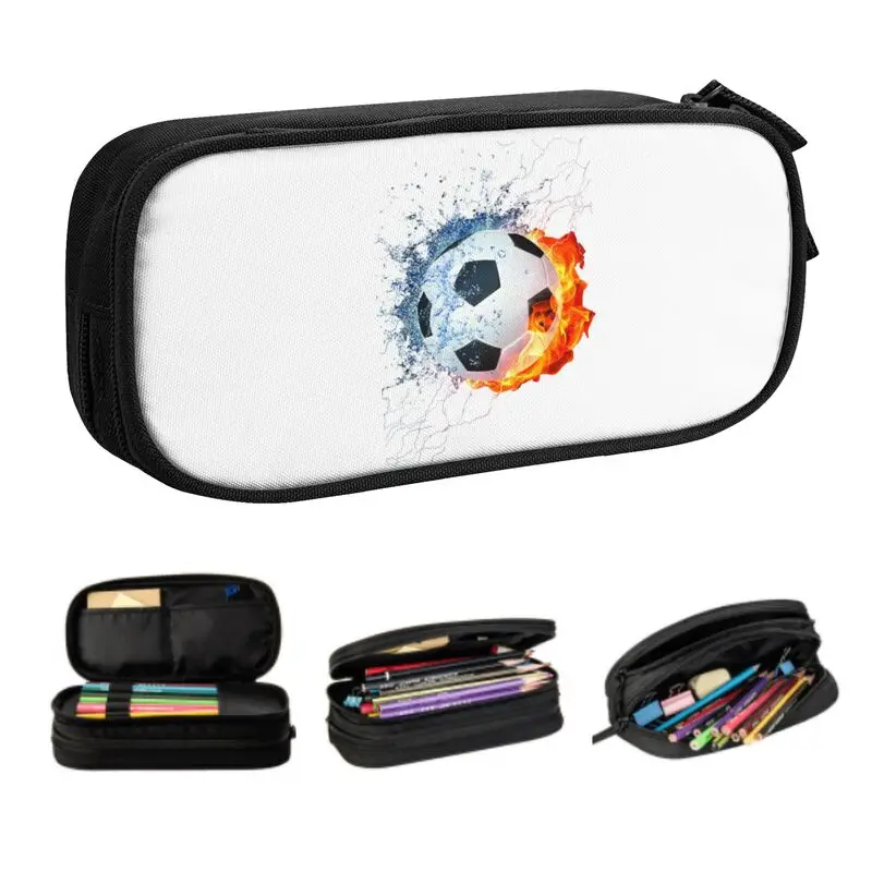 

Fire Football Pattern Pencil Case for Boy Girl Large Storage Soccer Ball Pen Bag Box Stationery