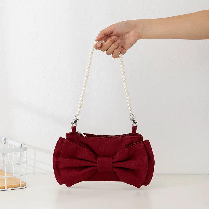 

2022 Korean Style Big Bow Underarm Shoulder Bag Pearl Tote