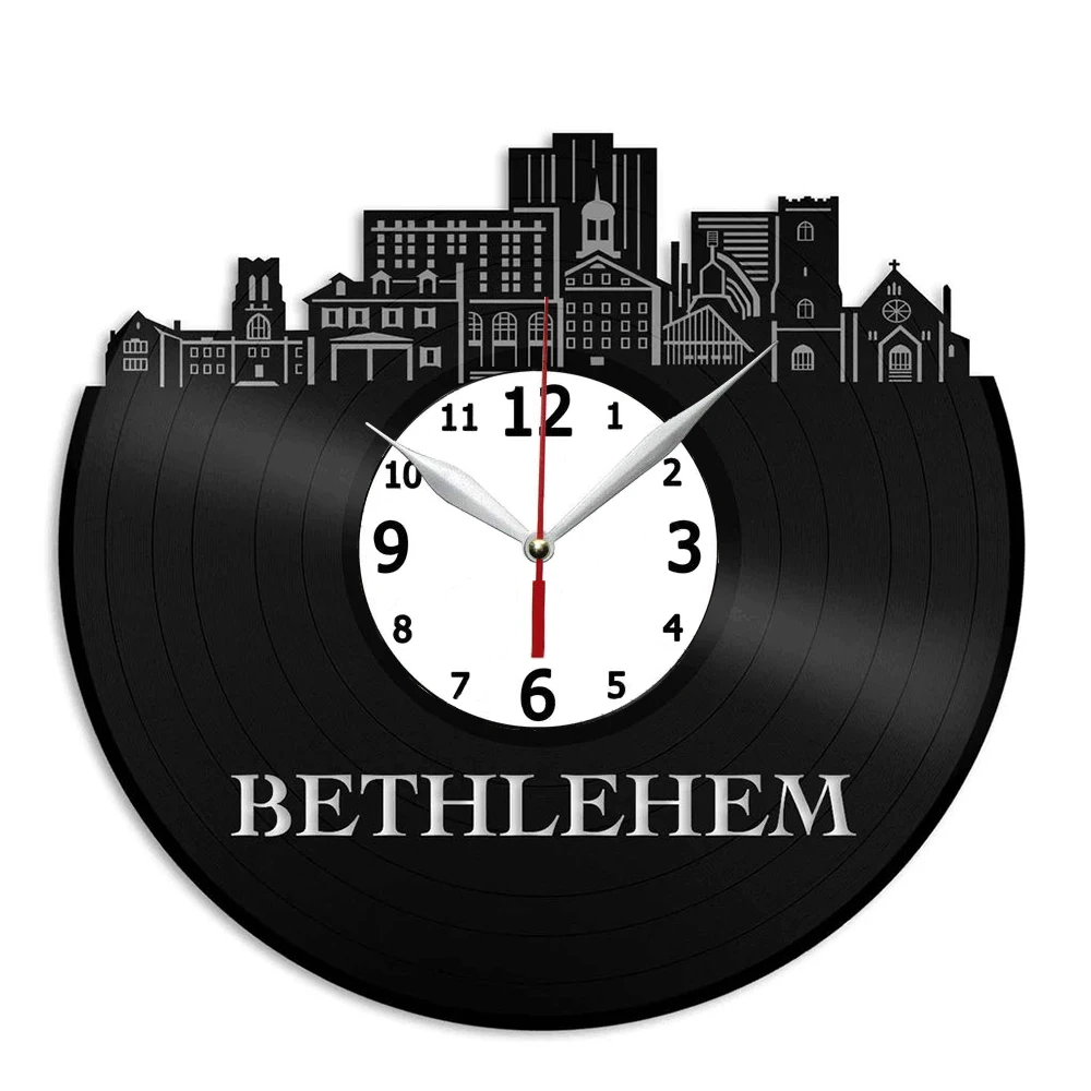 

Вифлеем Пенсильвания виниловые настенные часы ручной работы подарок для кухни, офиса, спальни
