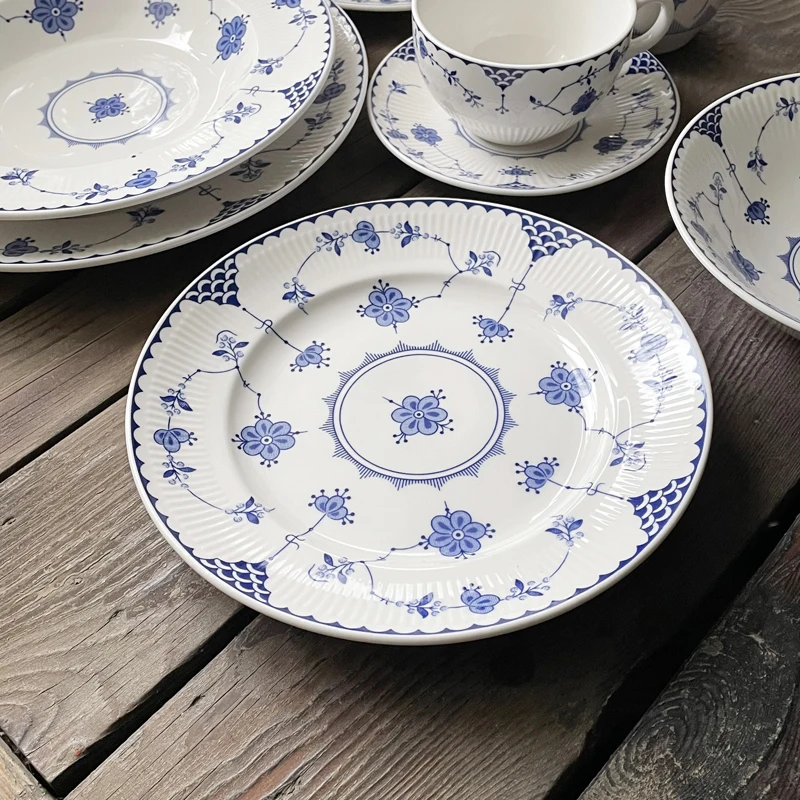 Китайская фарфоровая посуда керамическая тарелка для стейка сине-белый
