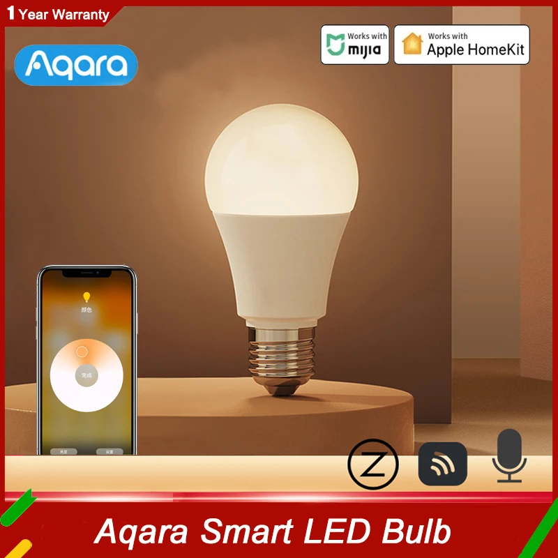 

Умная Светодиодная лампа Aqara Zigbee, белый цвет, лампа с дистанционным управлением, E27, 2700K-6500K, лм, работает с приложением MI Home, 9 Вт