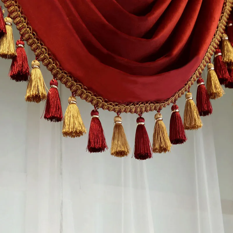Custom Thick Curtains for Living Room Bedroom Villa Luxury Shading Velvet Yellow Red Cloth Window Blackout Valance Tulle Panel
