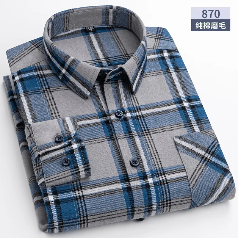 Korean Fashion Casual Plaid Shirt in Spring and Autumn 2022 Men's Enzyme Washed Cotton Square Collar Plaid Shirt