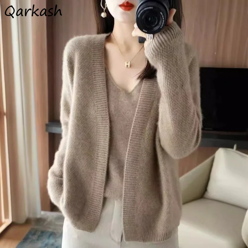 Однотонные кардиганы для женщин корейский стиль вязаный дизайн с длинным