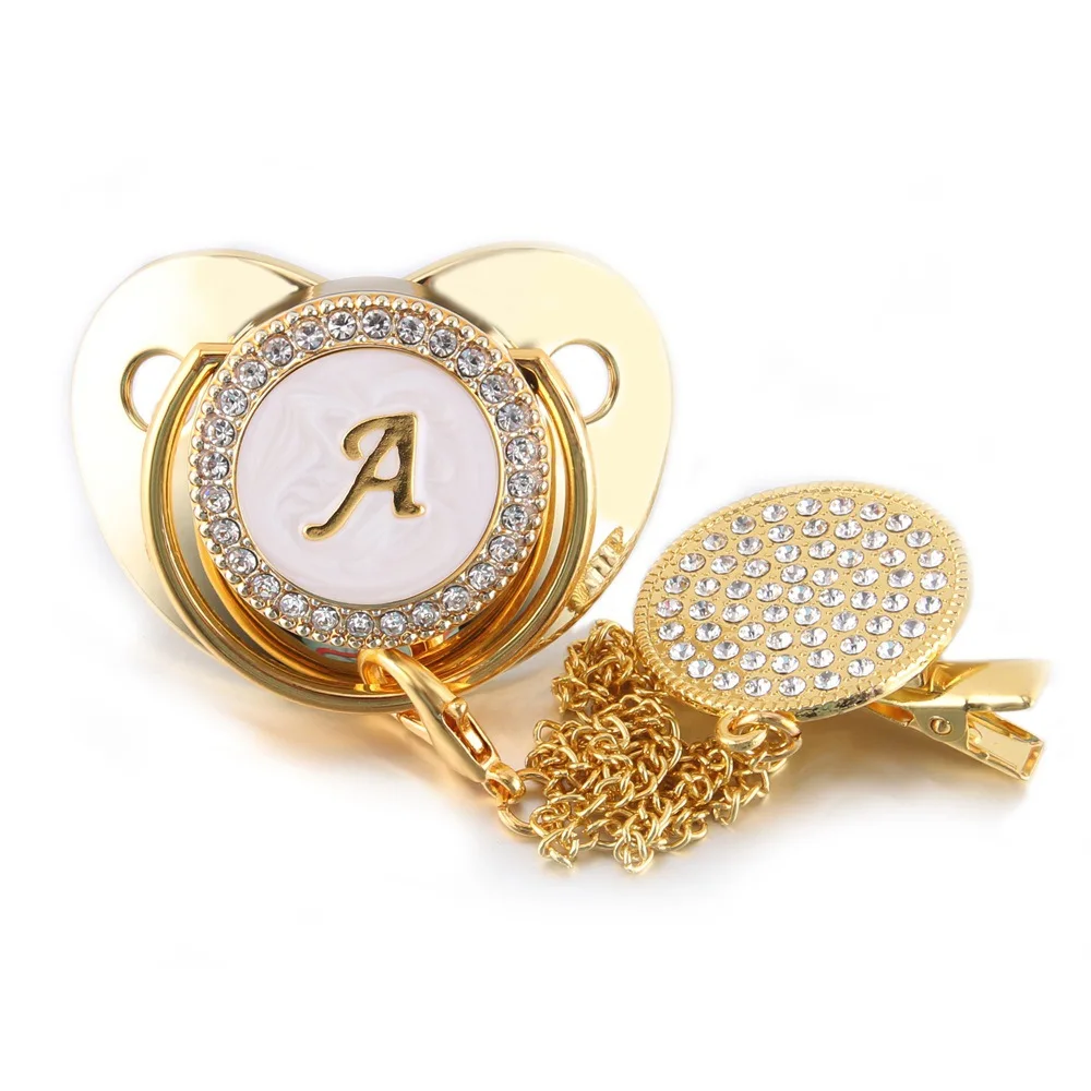 

Bebes Pacifier Beads And Clips Gold Pacifier Holder BPA Free Silicone Infant Nipple Gold Bling Newborn Dummy Soother chupete