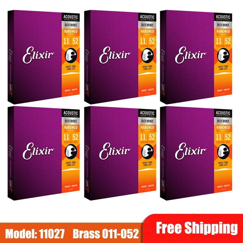 

Elixir Acoustic Guitar Strings Set Phosphor Bronze Strings Bright Tone Anti-Rust Nanoweb 11002 11027 11052 16002 16027 16052