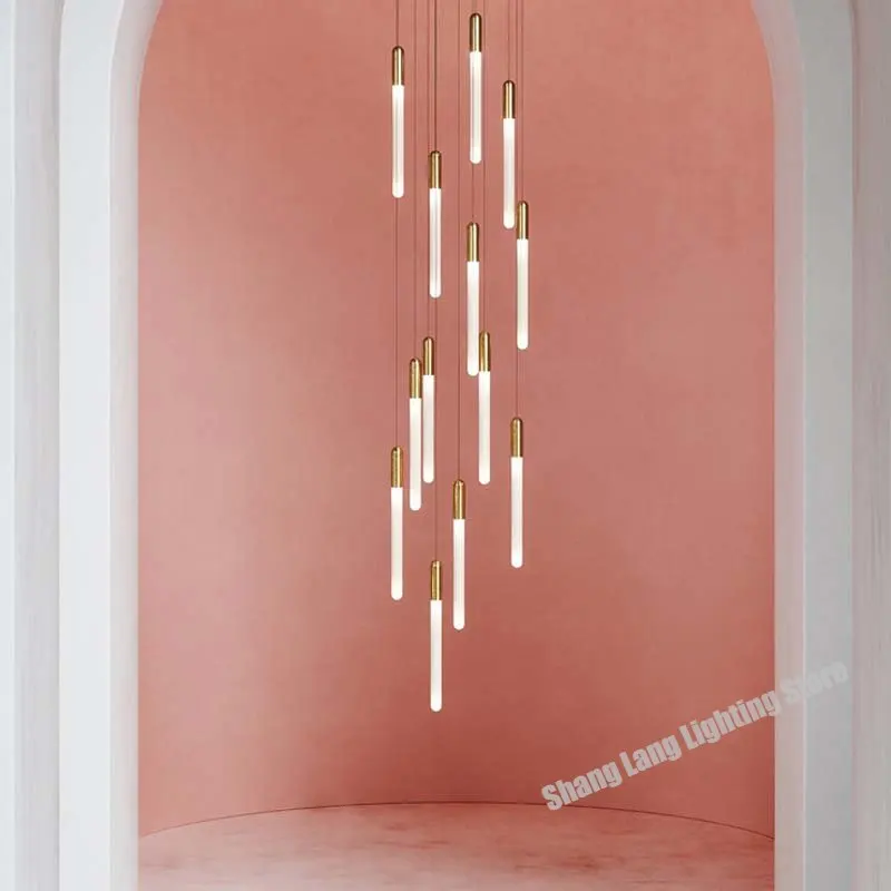 

Современная люстра в виде ветки для лестницы, гостиной, в стиле минимализма, длинные трубчатые подвесные лампы, осветительные приборы для в...