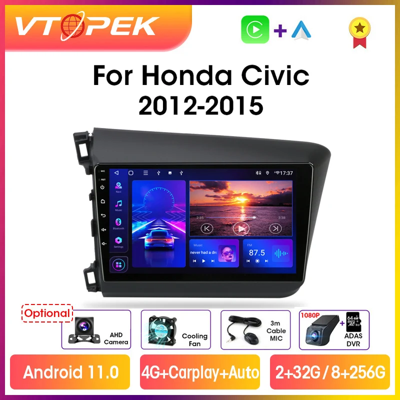 Vtopek 9" 4G Carplay DSP 2din Android 11.0 Car Radio Multimidia Video Player Navigation GPS For HONDA CIVIC 2012-2015 Head Unit