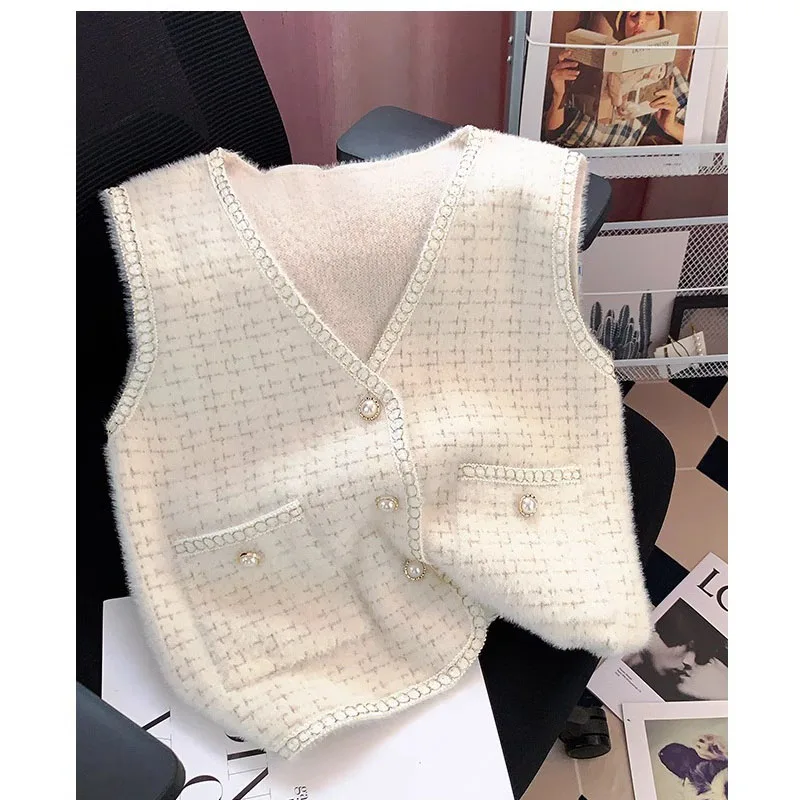 Женский жилет на весну и осень новый норковый бархатный вязаный с v-образным