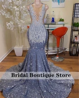 sparkly sexy mermaid prom dress 2022 for black girls sequins beading crystal birthday party dress aso ebi robe de bal