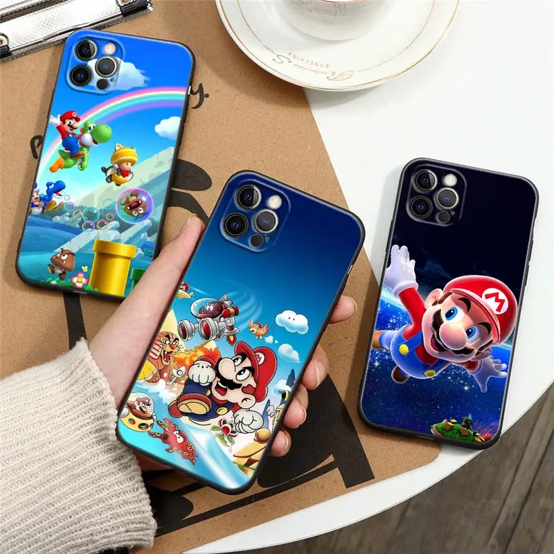 

Retro Hot Old Game Super Mario Black Coque Silicone Phone Case for IPhone 12 11 13 Pro Max XS XR X 8 7 Plus SE Soft Cover Fundas
