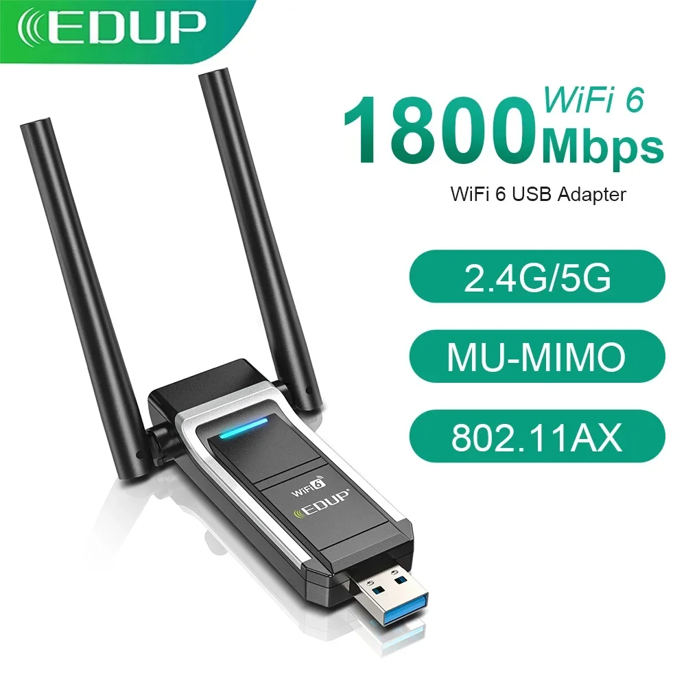 Фото EDUP WiFi6 USB-адаптер двухдиапазонный AX1800 MU-MIMO Soft AP WiFi-адаптер Беспроводной Wi-Fi-ключ 802.11AX Сетевая карта для Windows10/11 №1