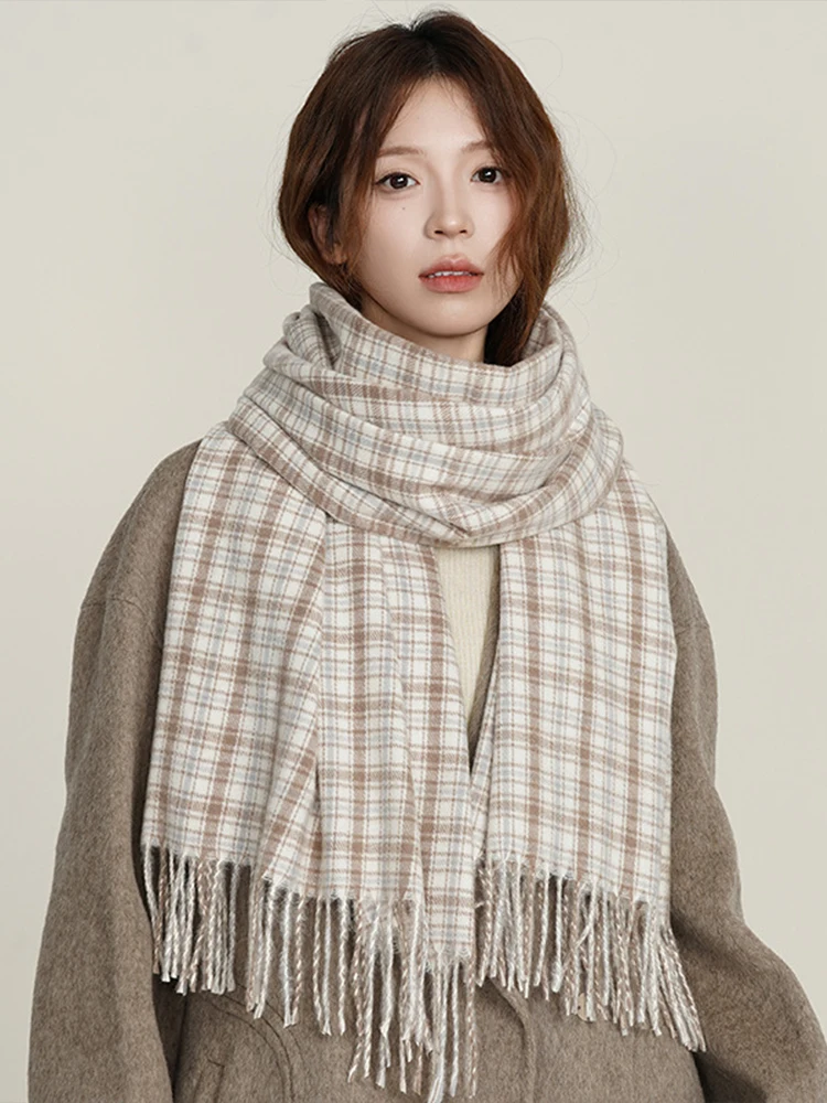 Вязаный Ретро шарф осень-зима для женщин и мужчин теплый в клетку стиле преппи из